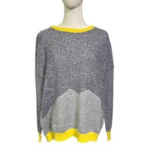 Trouvé Colorblock Knit Sweater Yellow Gray Navy Angora Blend Size Large Cozy